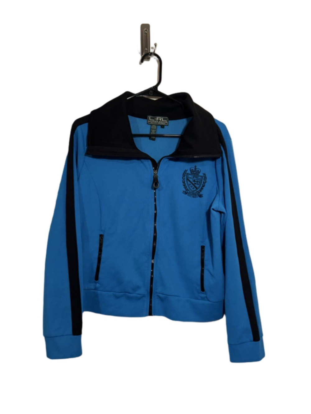 Women's Large L-RL Lauren Active Ralph Lauren Blue Black Track Jacket L